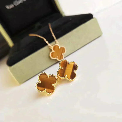 [⭐Renara]CLOVER MEDIUM 1 MOTIFS TIGER EYE EARRINGS