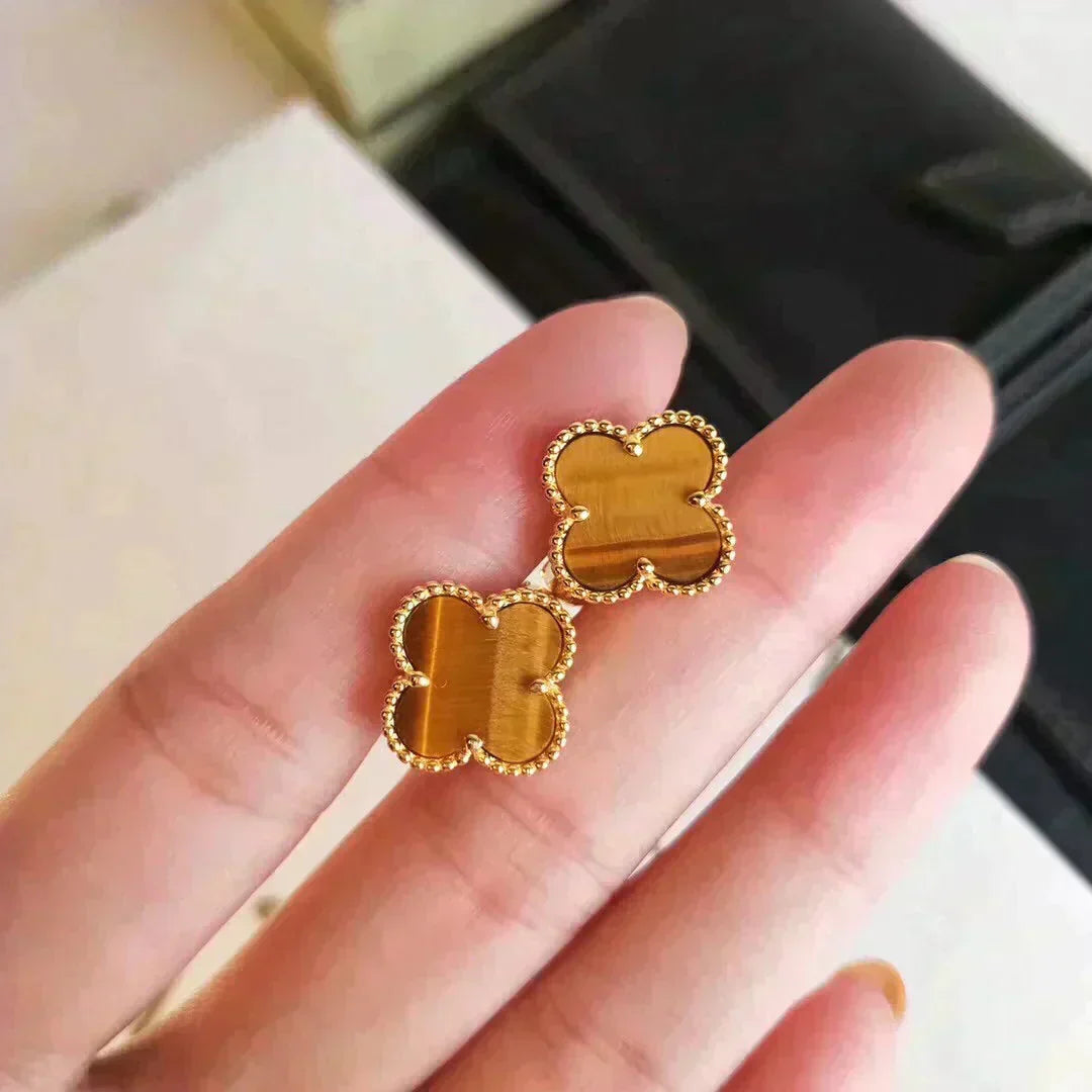 [⭐Renara]CLOVER MEDIUM 1 MOTIFS TIGER EYE EARRINGS