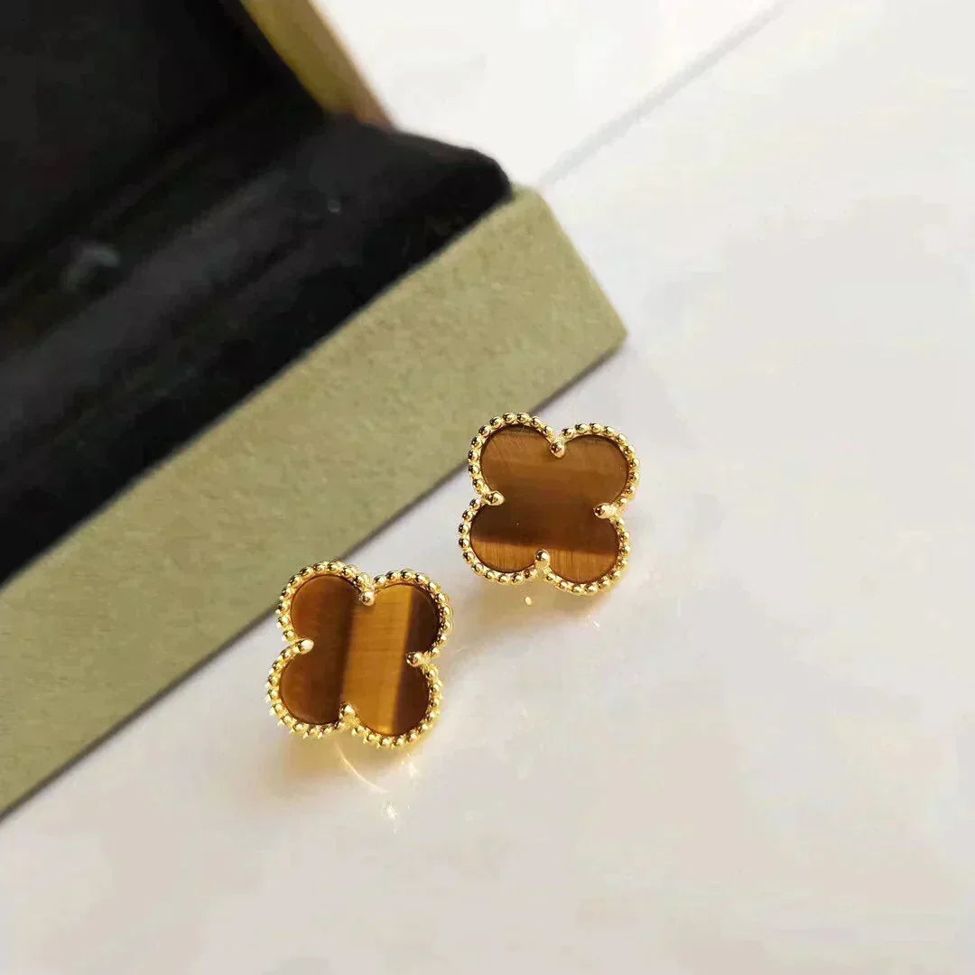 [⭐Renara]CLOVER MEDIUM 1 MOTIFS TIGER EYE EARRINGS