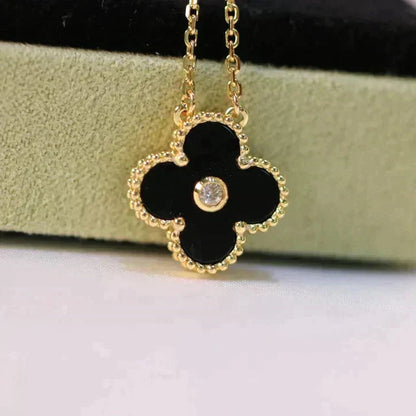 [⭐Renara]CLOVER 15MM DIAMOND ONYX NECKLACE