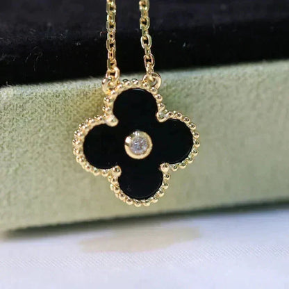 [⭐Renara]CLOVER 15MM DIAMOND ONYX NECKLACE