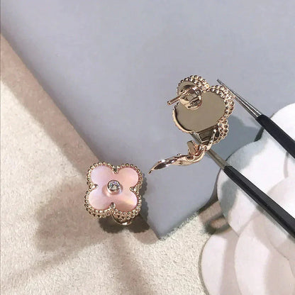 [⭐Renara]CLOVER MEDIUM 1 MOTIFS  PINK MOP DIAMOND EARRINGS
