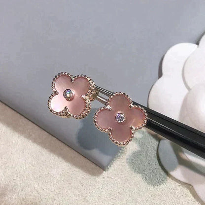 [⭐Renara]CLOVER MEDIUM 1 MOTIFS  PINK MOP DIAMOND EARRINGS