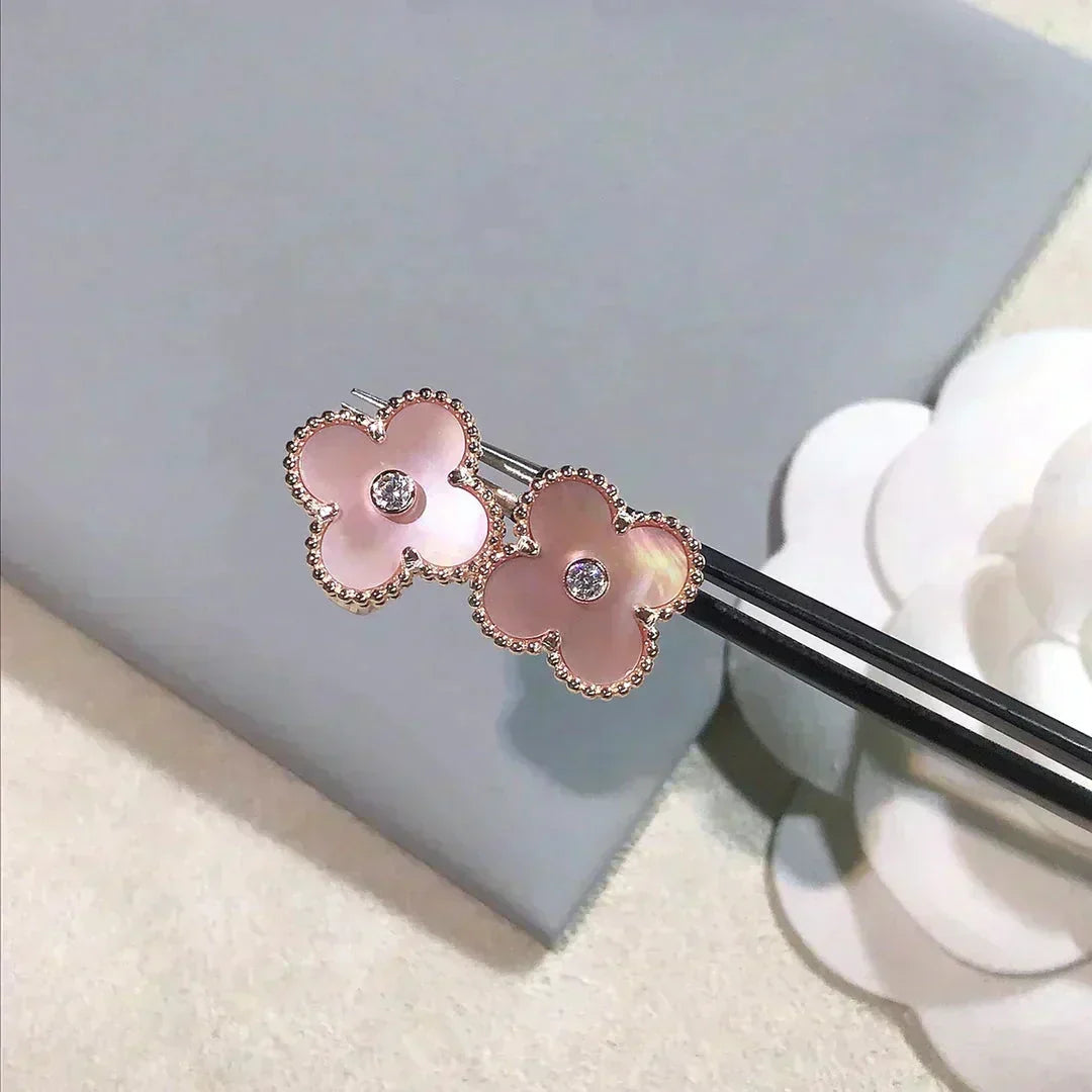 [⭐Renara]CLOVER MEDIUM 1 MOTIFS  PINK MOP DIAMOND EARRINGS