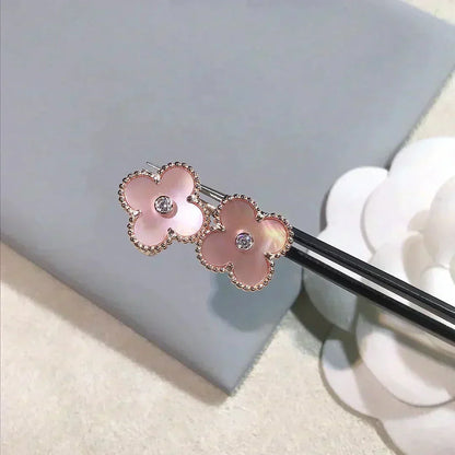 [⭐Renara]CLOVER MEDIUM 1 MOTIFS  PINK MOP DIAMOND EARRINGS