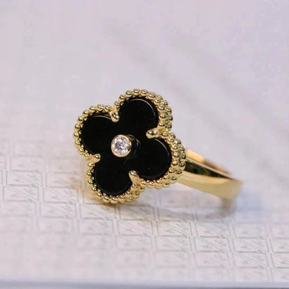 [⭐Renara]CLOVER ONYX RING GOLD DIAMOND