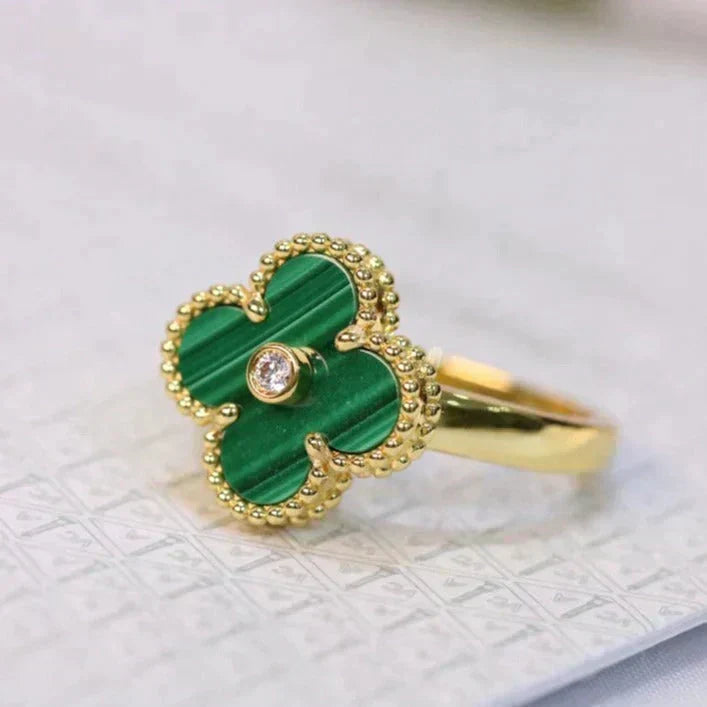 [⭐Renara]CLOVER MALACHITE RING GOLD DIAMOND
