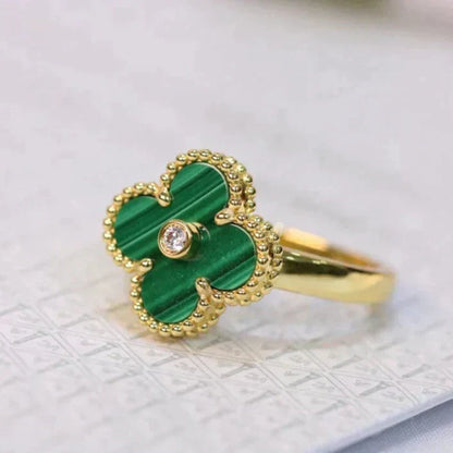 [⭐Renara]CLOVER MALACHITE RING GOLD DIAMOND