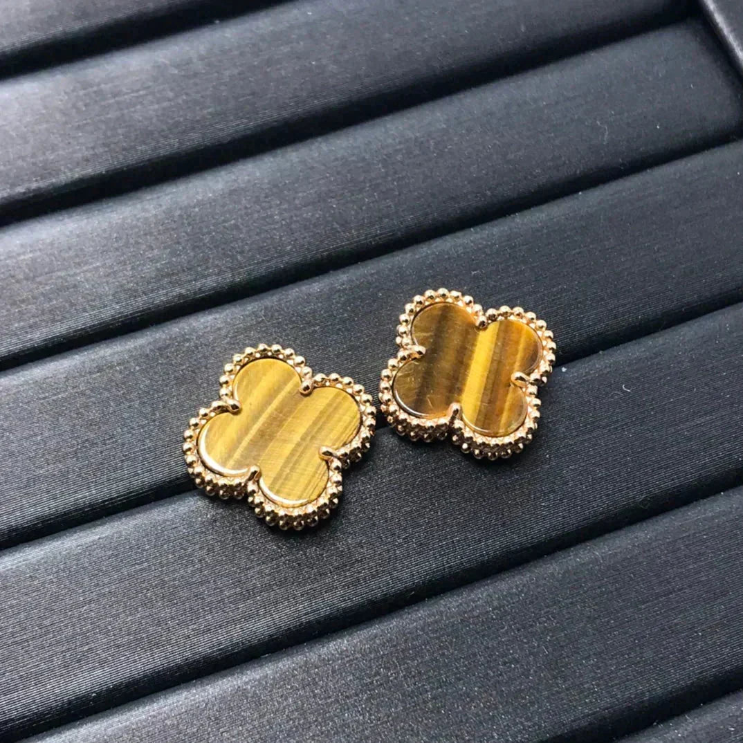 [⭐Renara]CLOVER MEDIUM 1 MOTIFS TIGER EYE EARRINGS