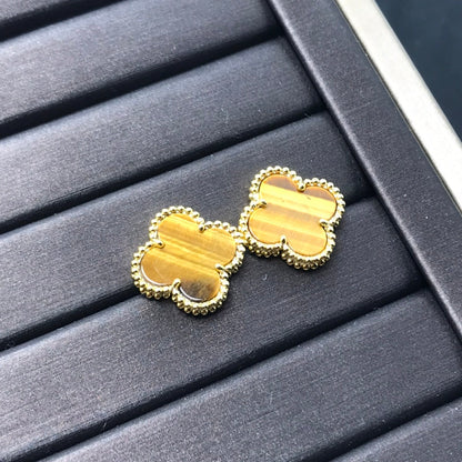 [⭐Renara]CLOVER MEDIUM 1 MOTIFS TIGER EYE EARRINGS