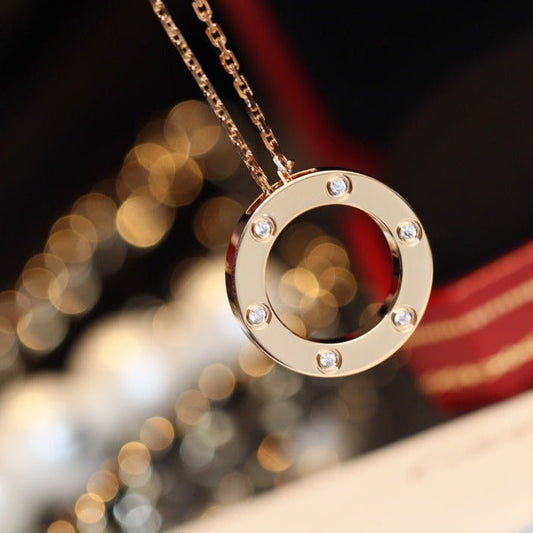 [⭐Renara]LOVE NECKLACE 16MM 6 DIAMONDS PINK GOLD