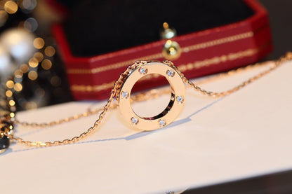 [⭐Renara]LOVE NECKLACE 16MM 6 DIAMONDS PINK GOLD