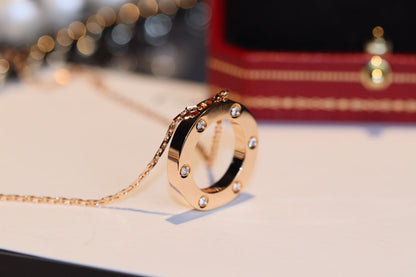 [⭐Renara]LOVE NECKLACE 16MM 6 DIAMONDS PINK GOLD
