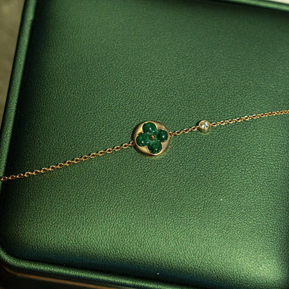 [⭐Renara]SUN MALACHITE 1 DIAMOND PINK GOLD BRACELET