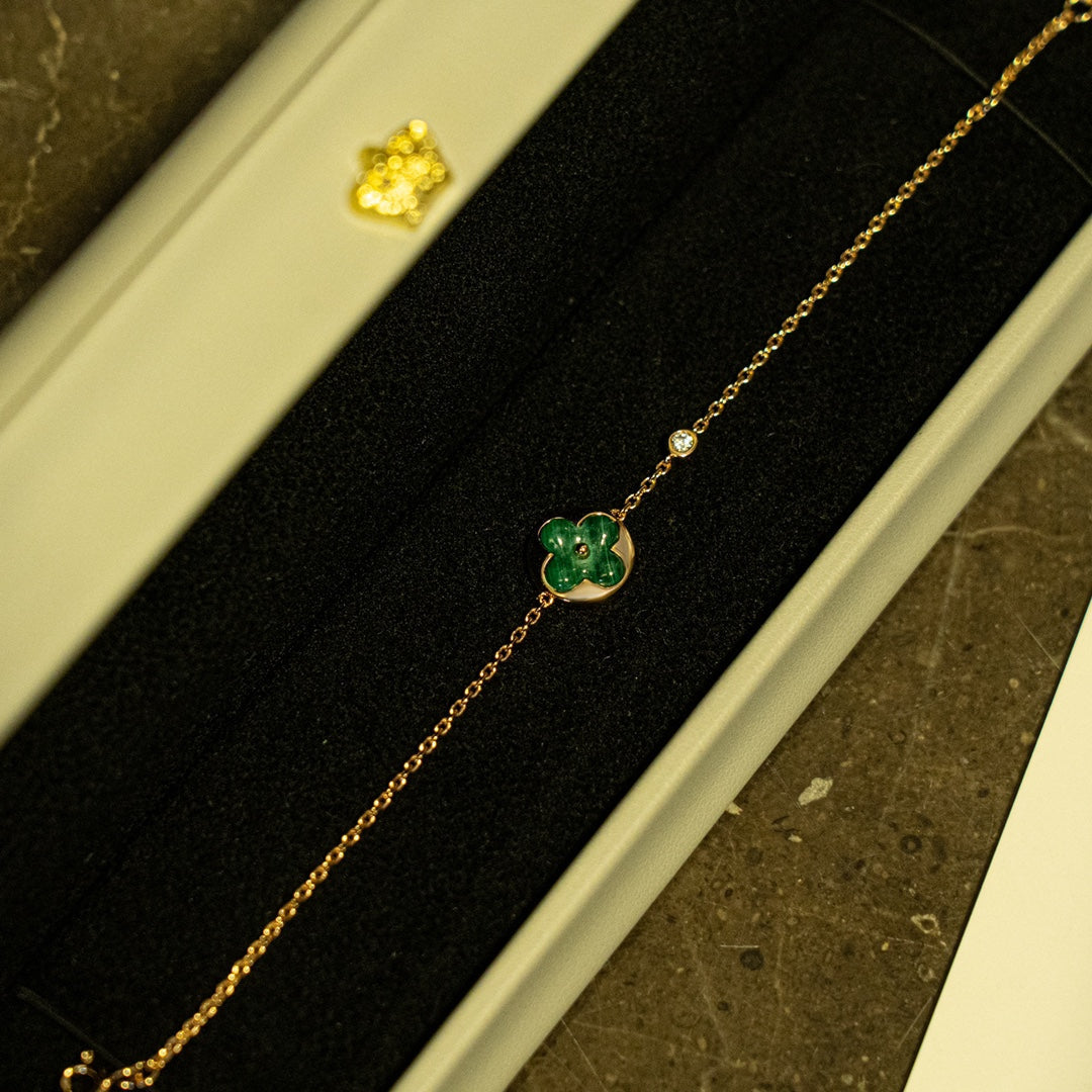 [⭐Renara]SUN MALACHITE 1 DIAMOND PINK GOLD BRACELET