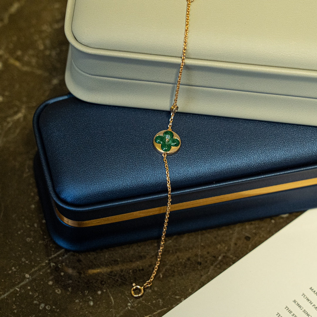 [⭐Renara]SUN MALACHITE 1 DIAMOND PINK GOLD BRACELET