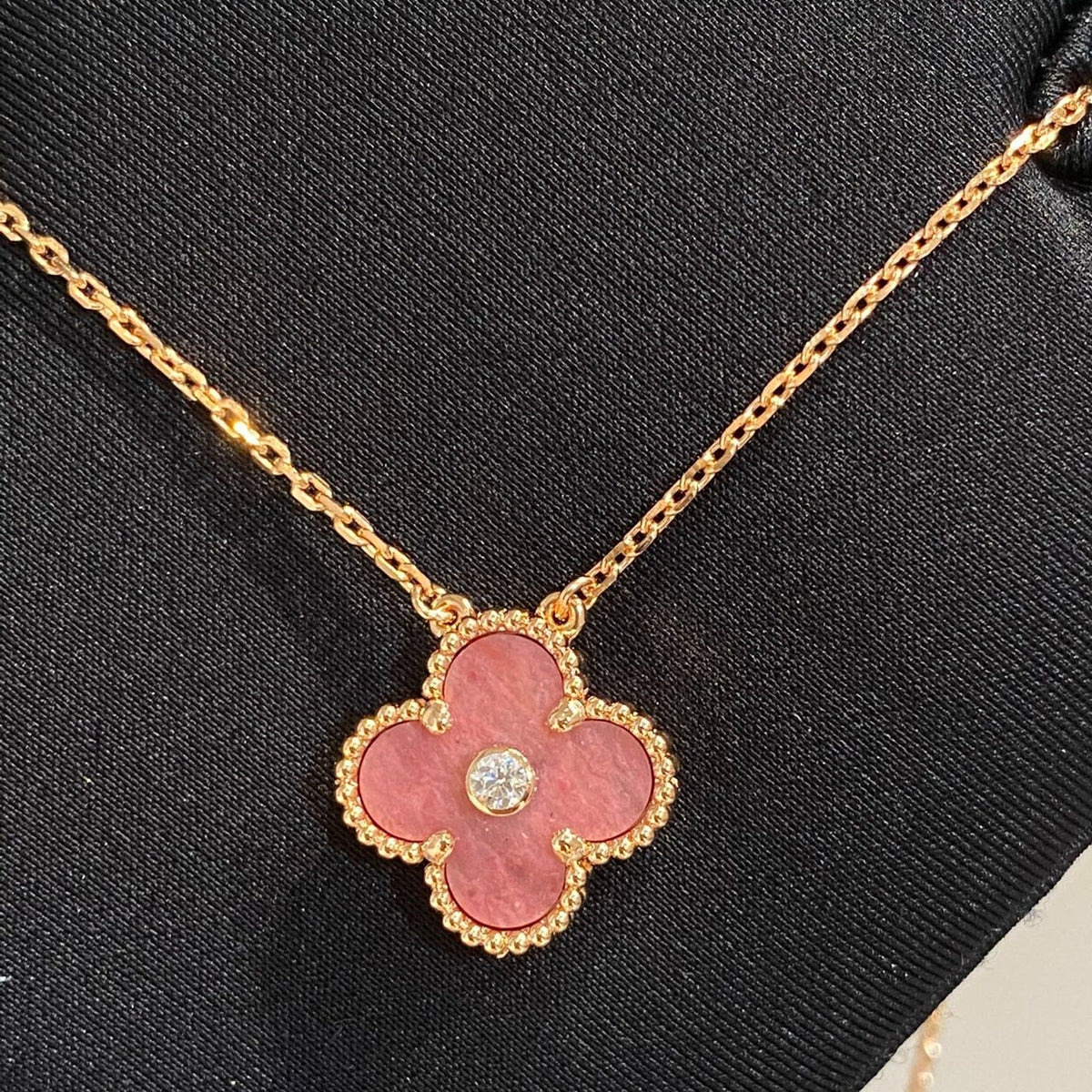 [⭐Renara]CLOVER 15MM DIAMOND RHODONITE NECKLACE