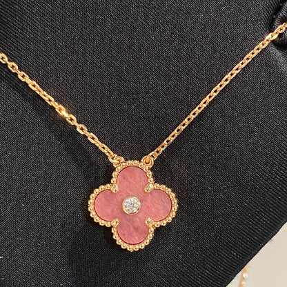 [⭐Renara]CLOVER 15MM DIAMOND RHODONITE NECKLACE