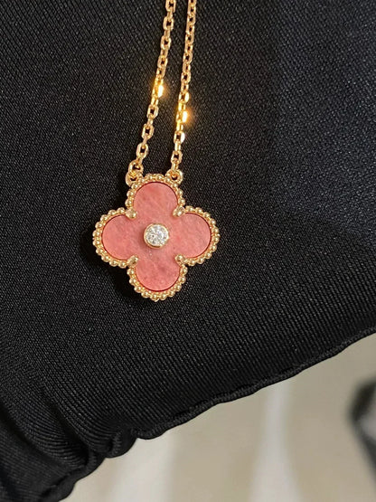 [⭐Renara]CLOVER 15MM DIAMOND RHODONITE NECKLACE