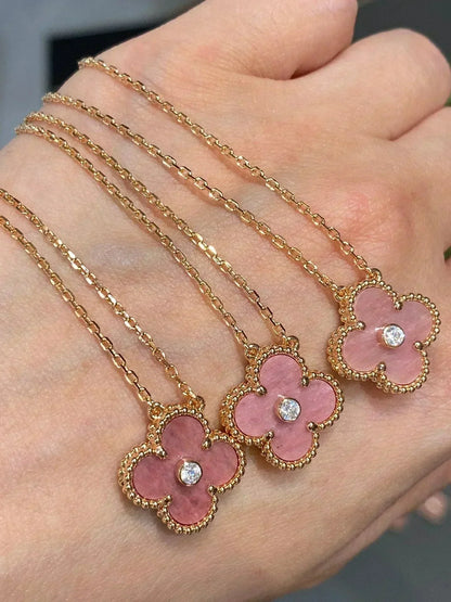 [⭐Renara]CLOVER 15MM DIAMOND RHODONITE NECKLACE