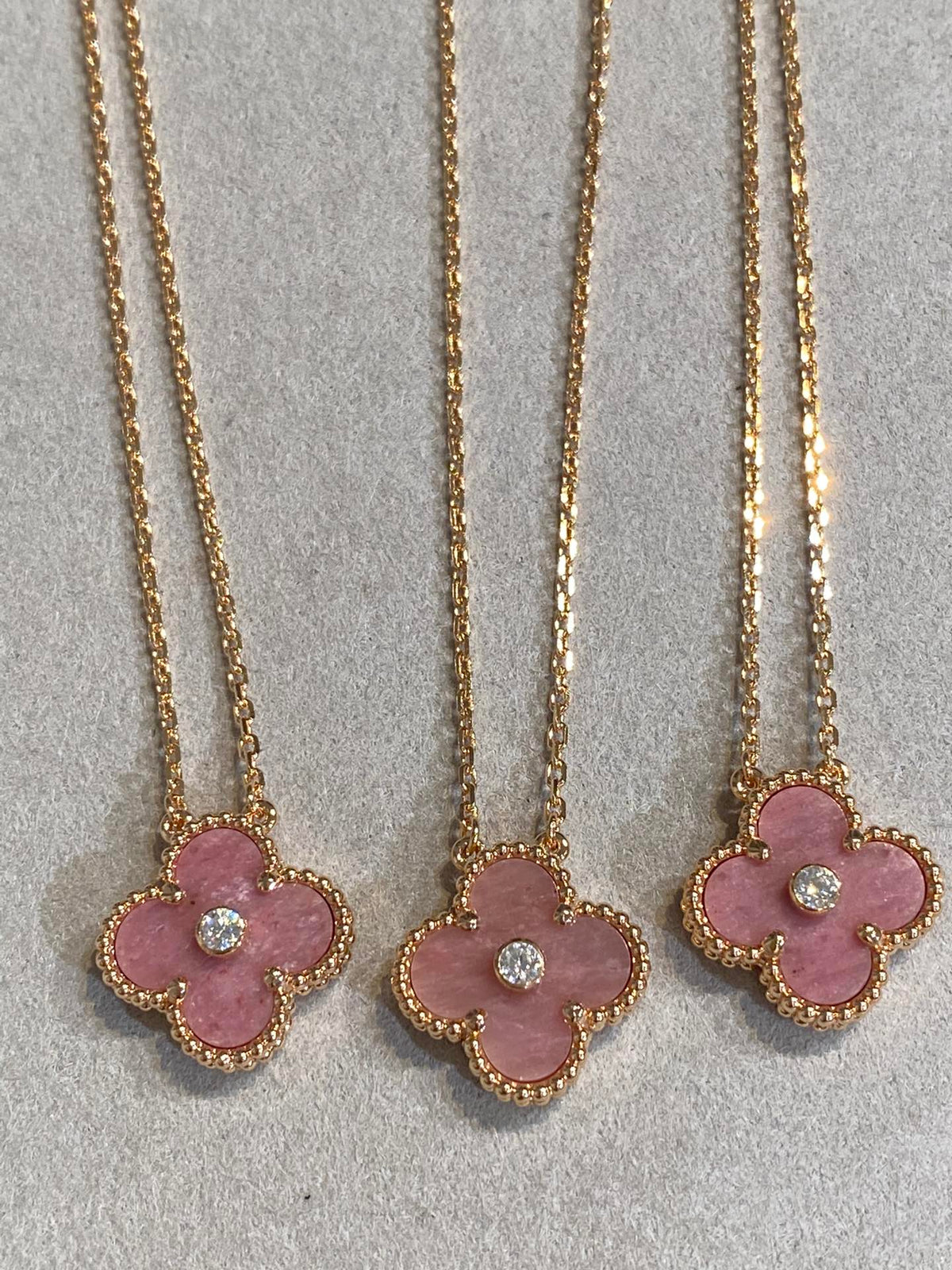 [⭐Renara]CLOVER 15MM DIAMOND RHODONITE NECKLACE