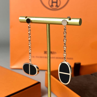 [⭐Renara]CHAINE VERSO BLACK CERAMIC EARRINGS