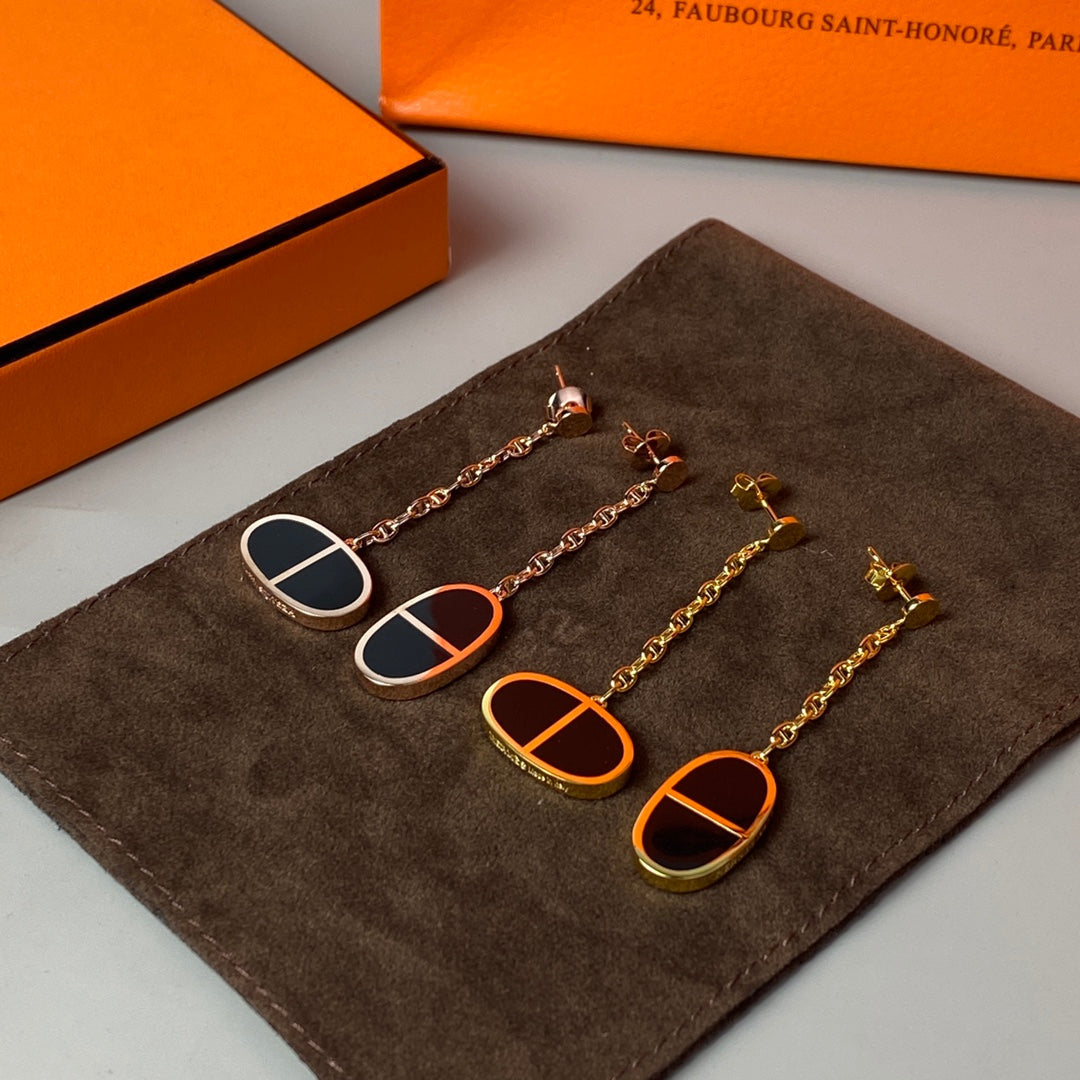 [⭐Renara]CHAINE VERSO BLACK CERAMIC EARRINGS