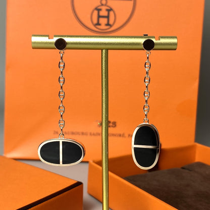 [⭐Renara]CHAINE VERSO BLACK CERAMIC EARRINGS