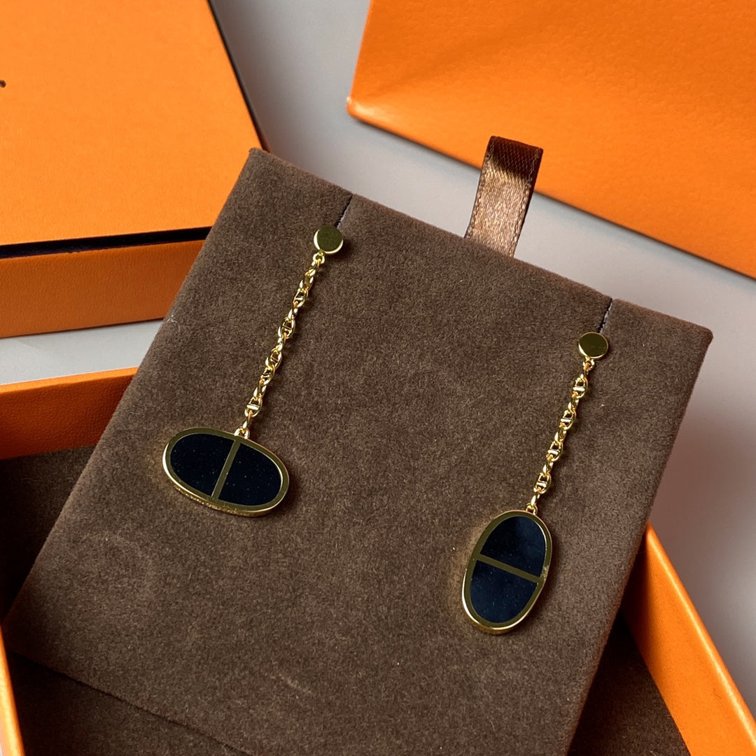 [⭐Renara]CHAINE VERSO BLACK CERAMIC EARRINGS