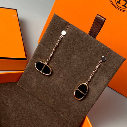 [⭐Renara]CHAINE VERSO BLACK CERAMIC EARRINGS