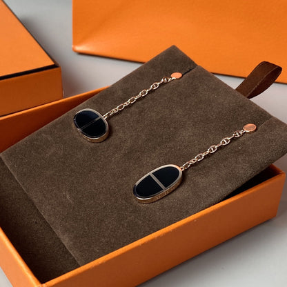[⭐Renara]CHAINE VERSO BLACK CERAMIC EARRINGS