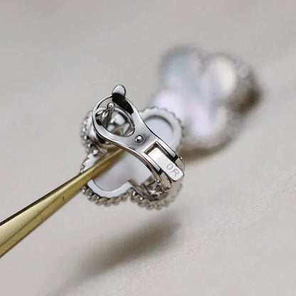 [⭐Renara]CLOVER MEDIUM 1 MOTIFS  WHITE MOP EARRINGS SILVER