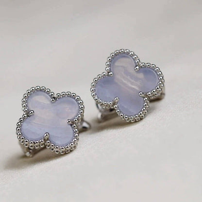 [⭐Renara]CLOVER MEDIUM 1 MOTIFS  WHITE MOP EARRINGS SILVER