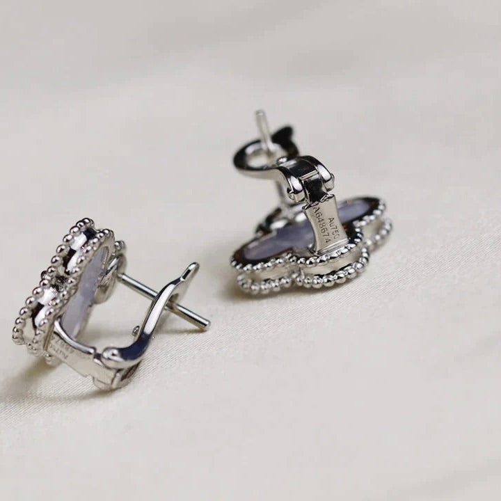 [⭐Renara]CLOVER MEDIUM 1 MOTIFS  WHITE MOP EARRINGS SILVER