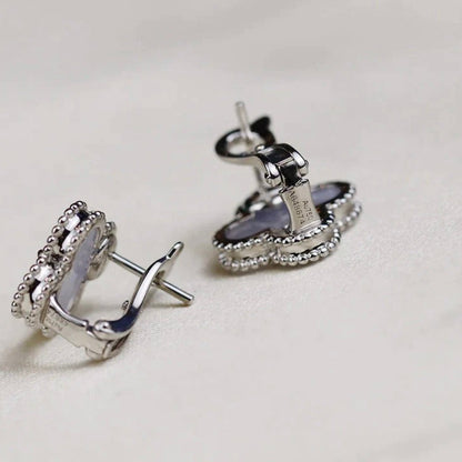 [⭐Renara]CLOVER MEDIUM 1 MOTIFS  WHITE MOP EARRINGS SILVER