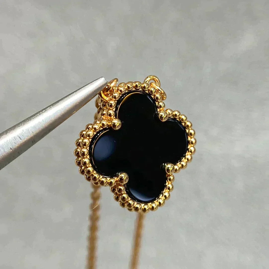 [⭐Renara]CLOVER 15MM BLACK ONYX SINGLE FLOWER NECKLACE