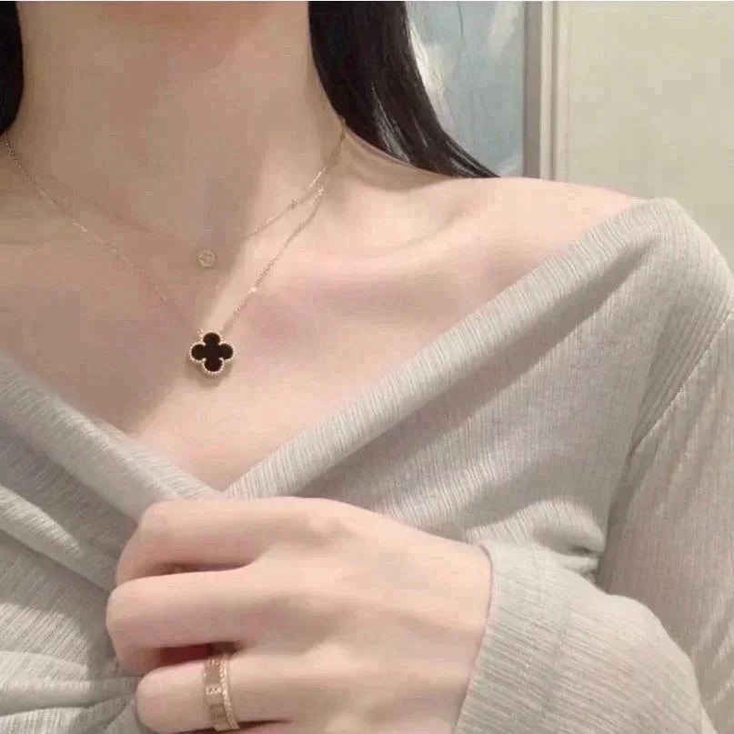 [⭐Renara]CLOVER 15MM BLACK ONYX SINGLE FLOWER NECKLACE