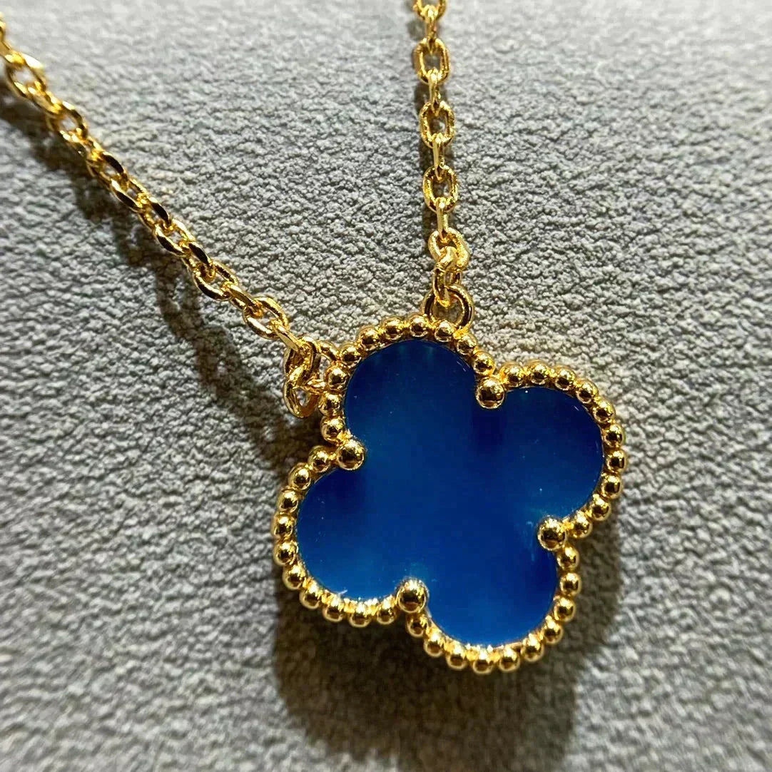 [⭐Renara]CLOVER 15MM BLUE AGATE NECKLACE