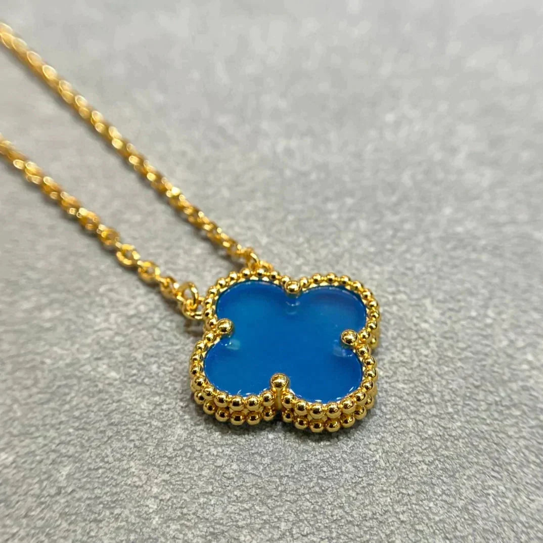[⭐Renara]CLOVER 15MM BLUE AGATE NECKLACE