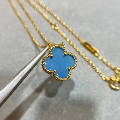 [⭐Renara]CLOVER 15MM BLUE AGATE NECKLACE