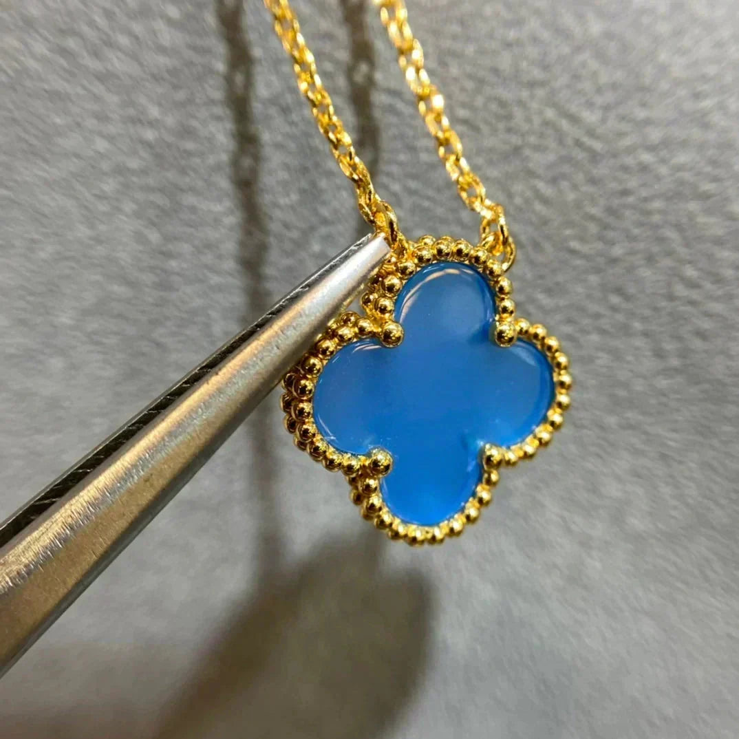 [⭐Renara]CLOVER 15MM BLUE AGATE NECKLACE