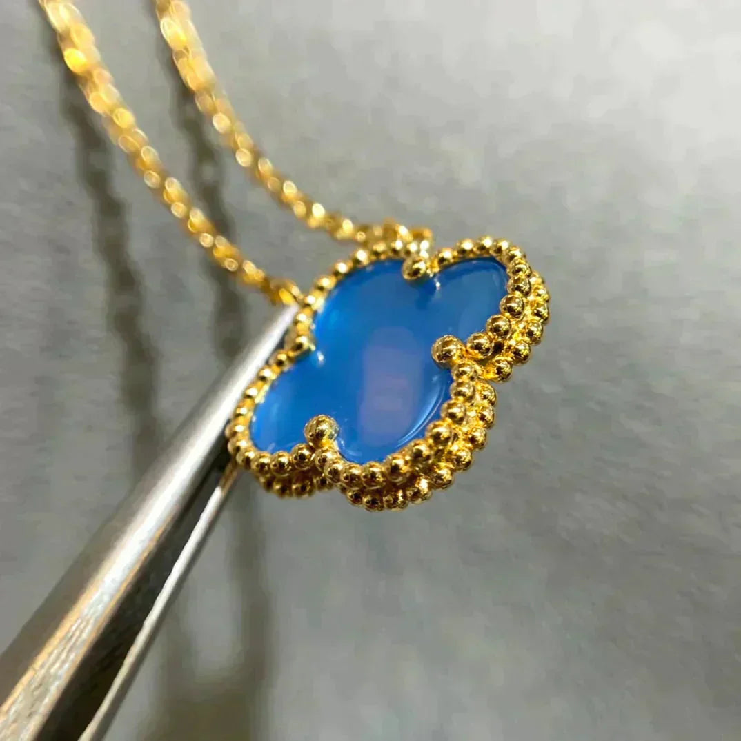 [⭐Renara]CLOVER 15MM BLUE AGATE NECKLACE