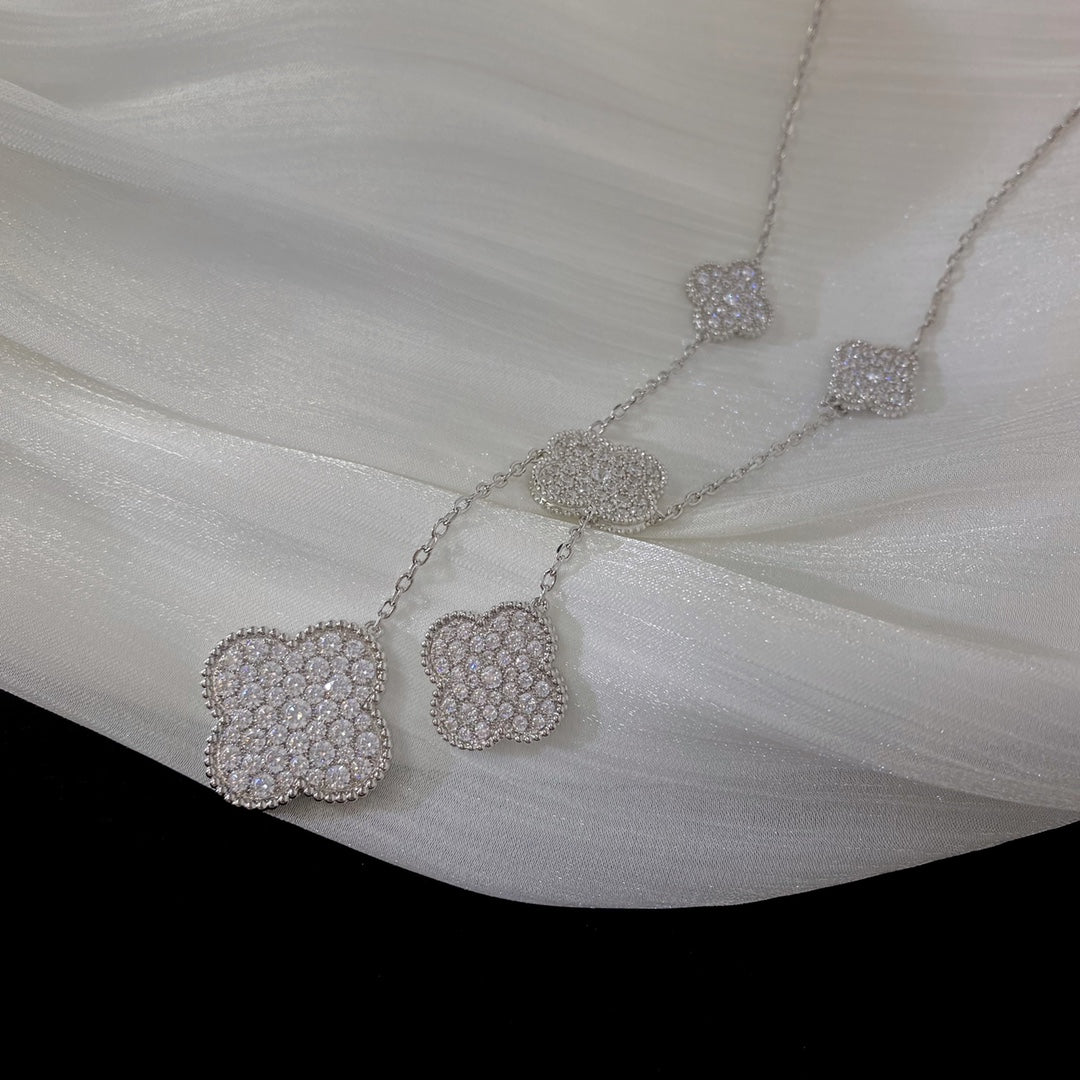 [⭐Renara]CLOVER 5 MOTIFS SILVER DIAMONDS NECKLACE