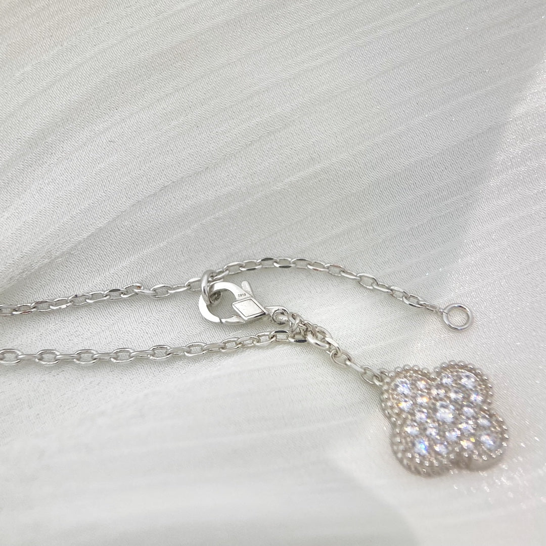 [⭐Renara]CLOVER 5 MOTIFS SILVER DIAMONDS NECKLACE