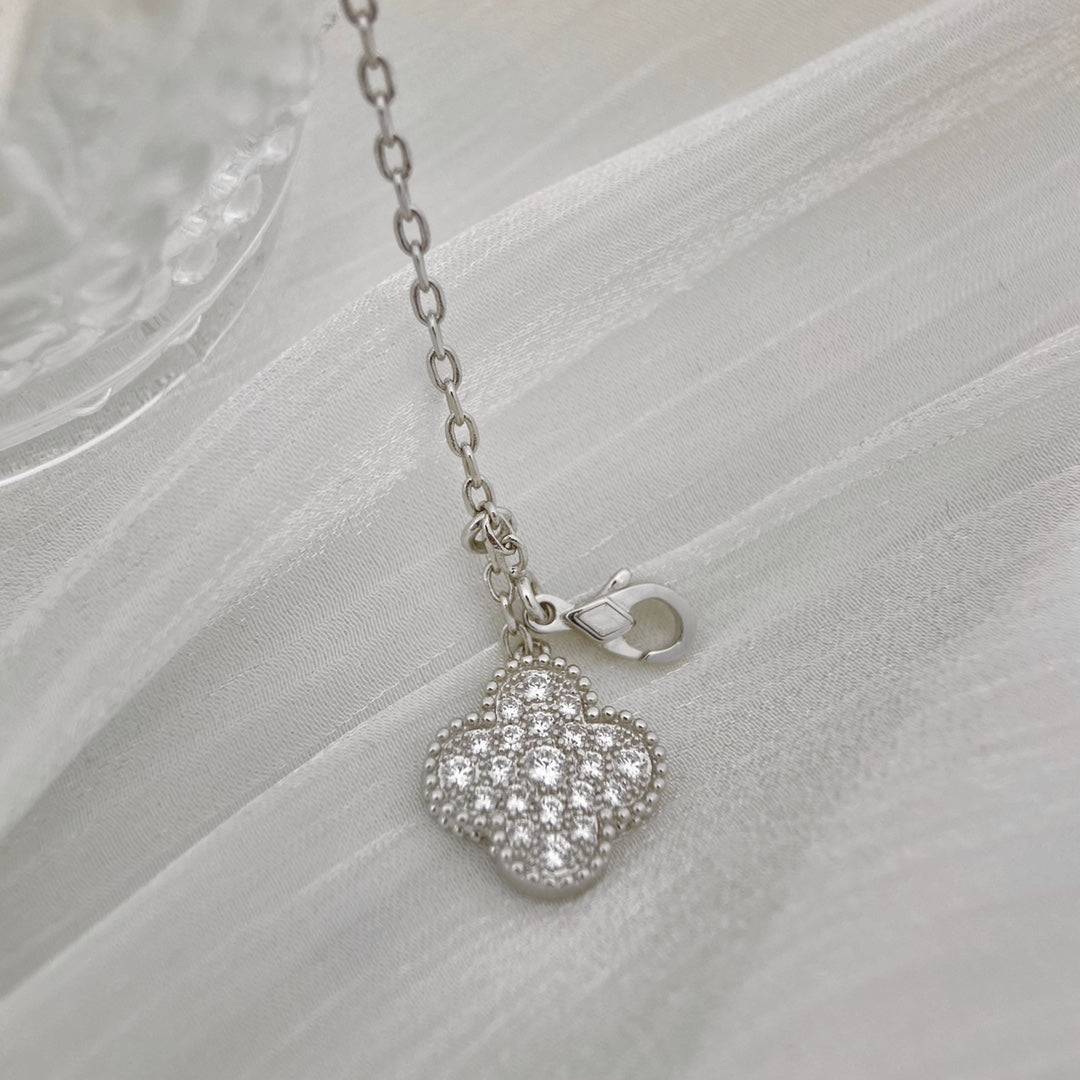 [⭐Renara]CLOVER 5 MOTIFS SILVER DIAMONDS NECKLACE