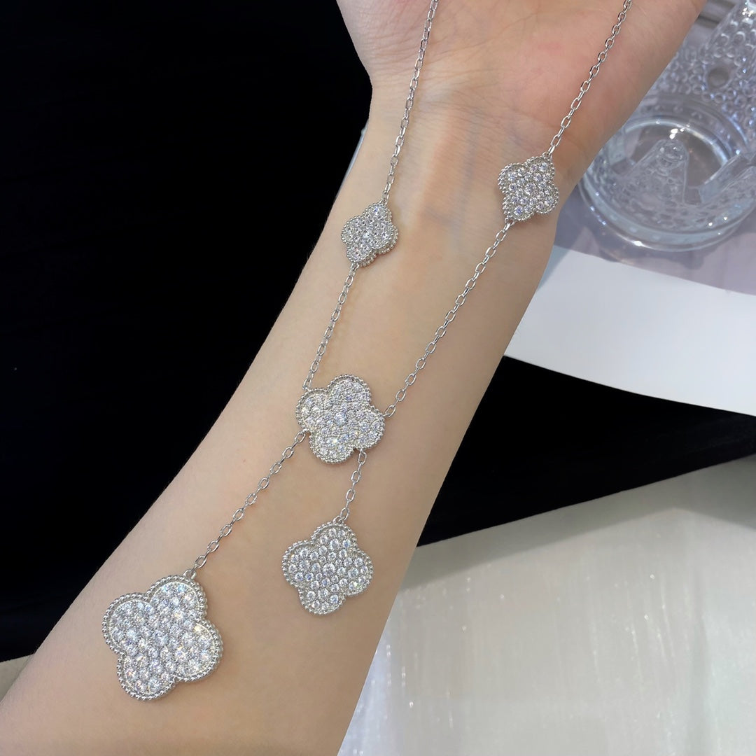 [⭐Renara]CLOVER 5 MOTIFS SILVER DIAMONDS NECKLACE