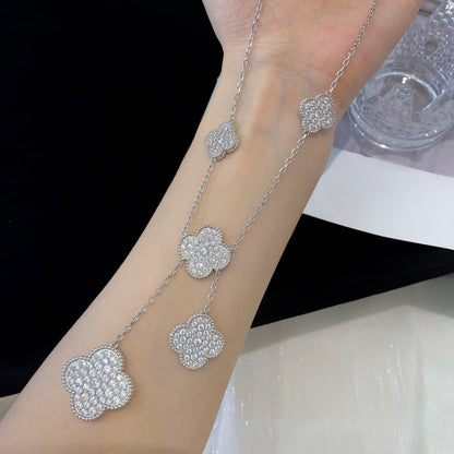 [⭐Renara]CLOVER 5 MOTIFS SILVER DIAMONDS NECKLACE