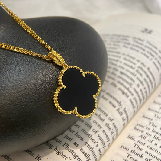 [⭐Renara]CLOVER 25MM NECKLACE GOLD ONYX