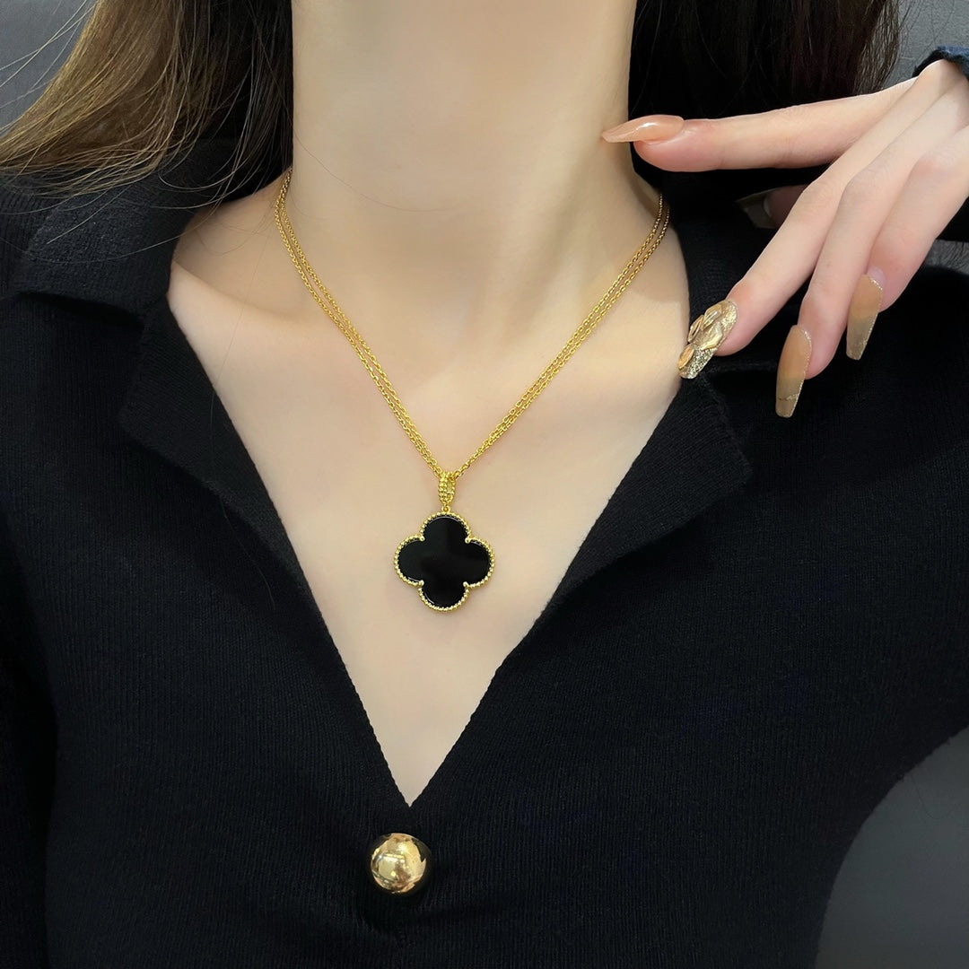 [⭐Renara]CLOVER 25MM NECKLACE GOLD ONYX