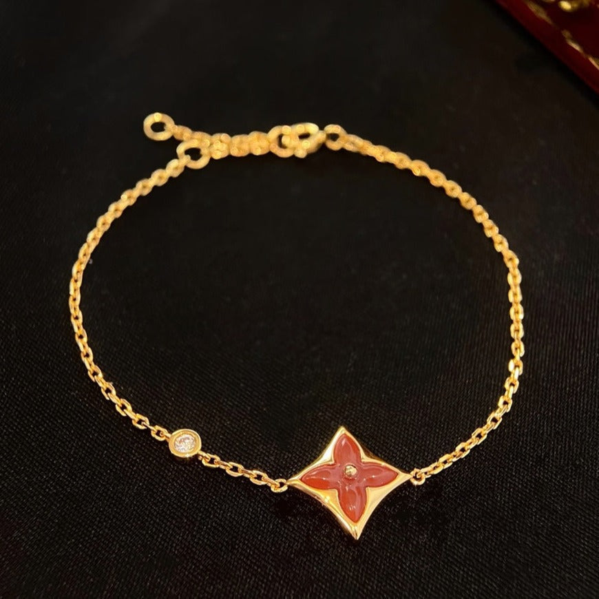 [⭐Renara]COLOR STAR CARNELIAN PINK GOLD DIAMOND BRACELET